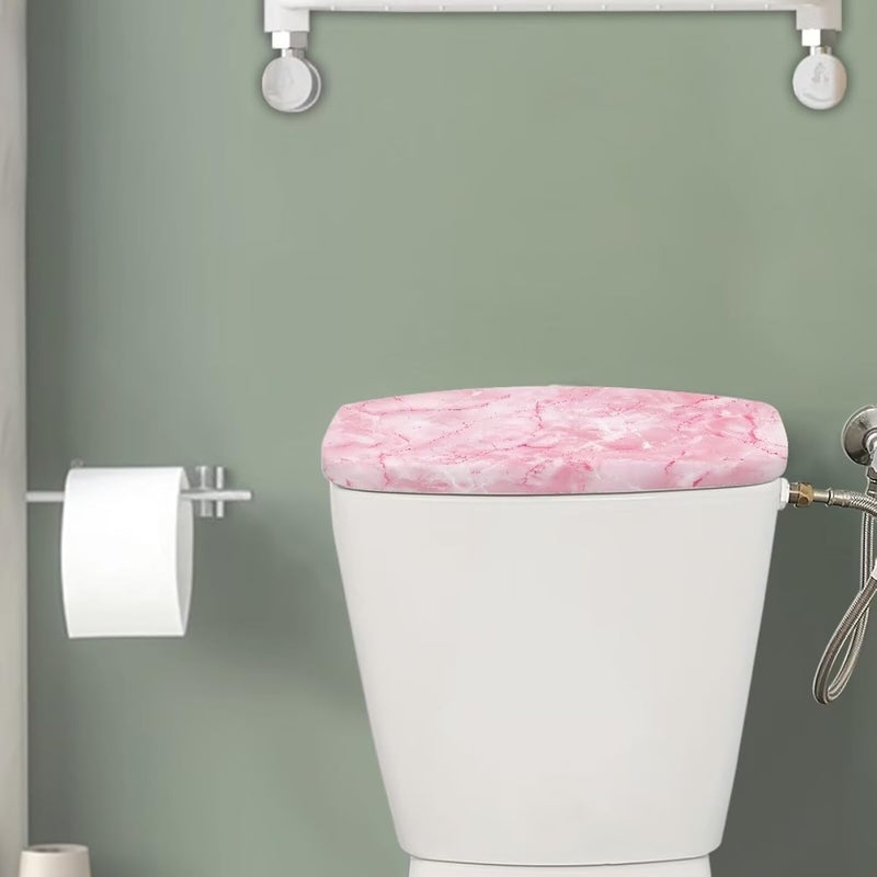 Tesivruno Marble Print Toilet Tank Lid Cover for Bathroom Universal Toilet Top Lid Protector with Elastic Bottom Keep Dust Stain Off Tanks, Pink - Image 2